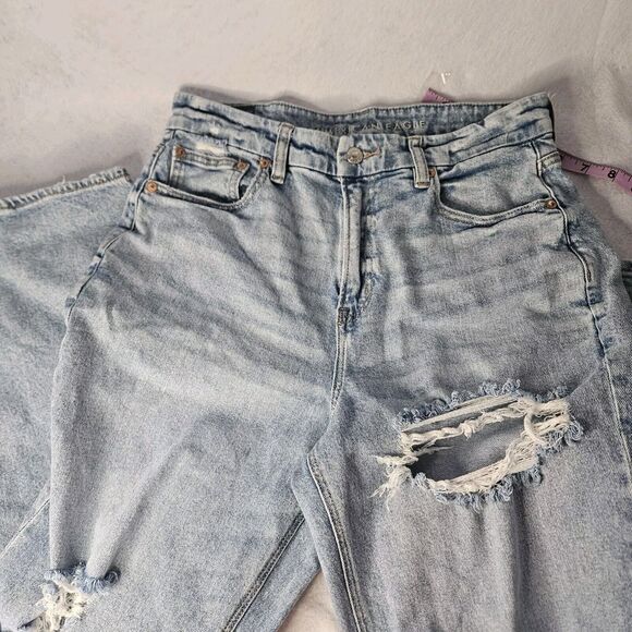 AMERICAN EAGLE Sz 10 Jeans Light Wash Distressed Stretch Y2k Baggy - Picture 5 of 6